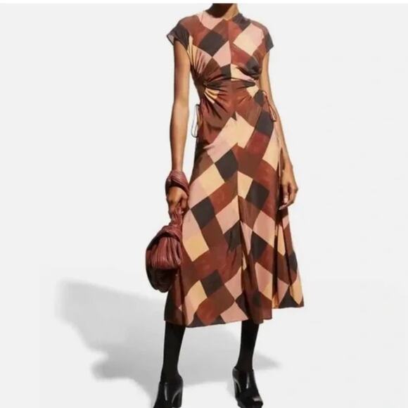 A.L.C. Amira Cutout Ruched Color-block Stretch-silk Dress - Picture 2 of 12